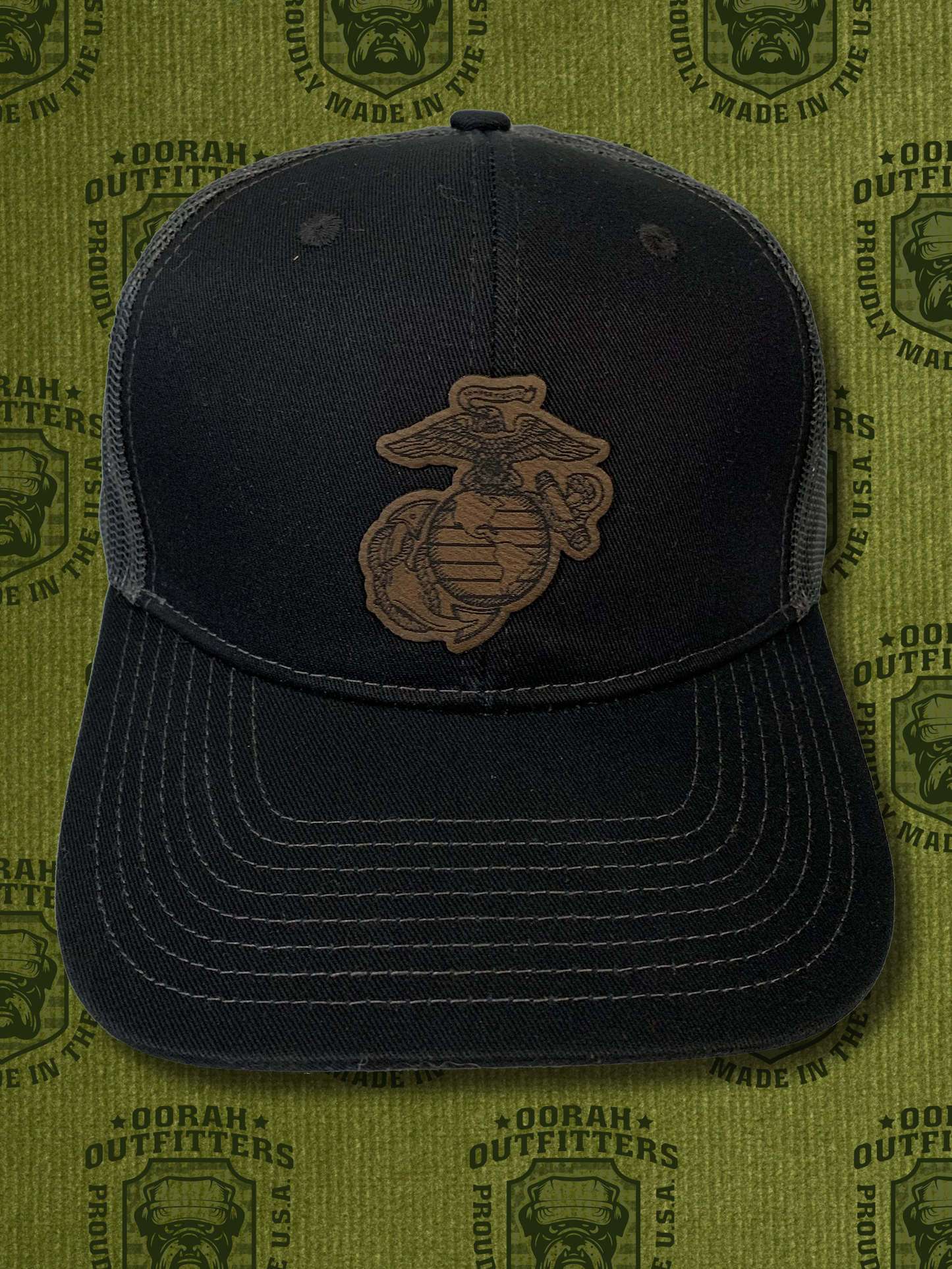 Oorah Outfitters EGA Die Cut Leather Snapback Trucker Cap