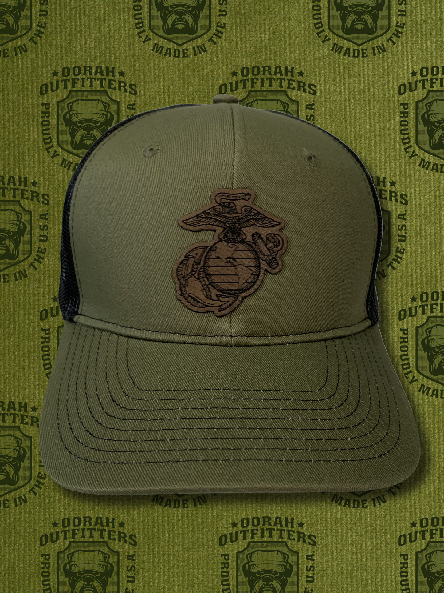 Oorah Outfitters EGA Die Cut Leather Snapback Trucker Cap