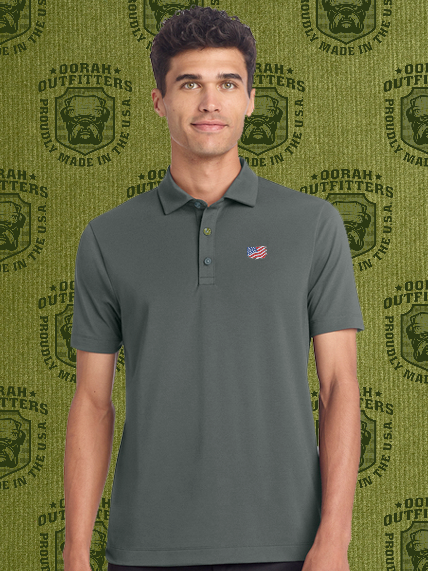 Oorah Outfitters Waving Flag Embroider Jersey Polo