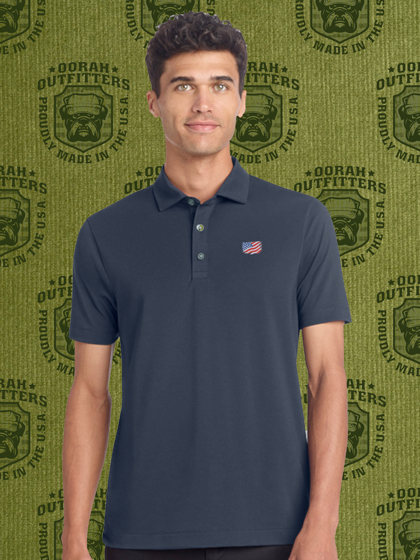 Oorah Outfitters Waving Flag Embroider Jersey Polo